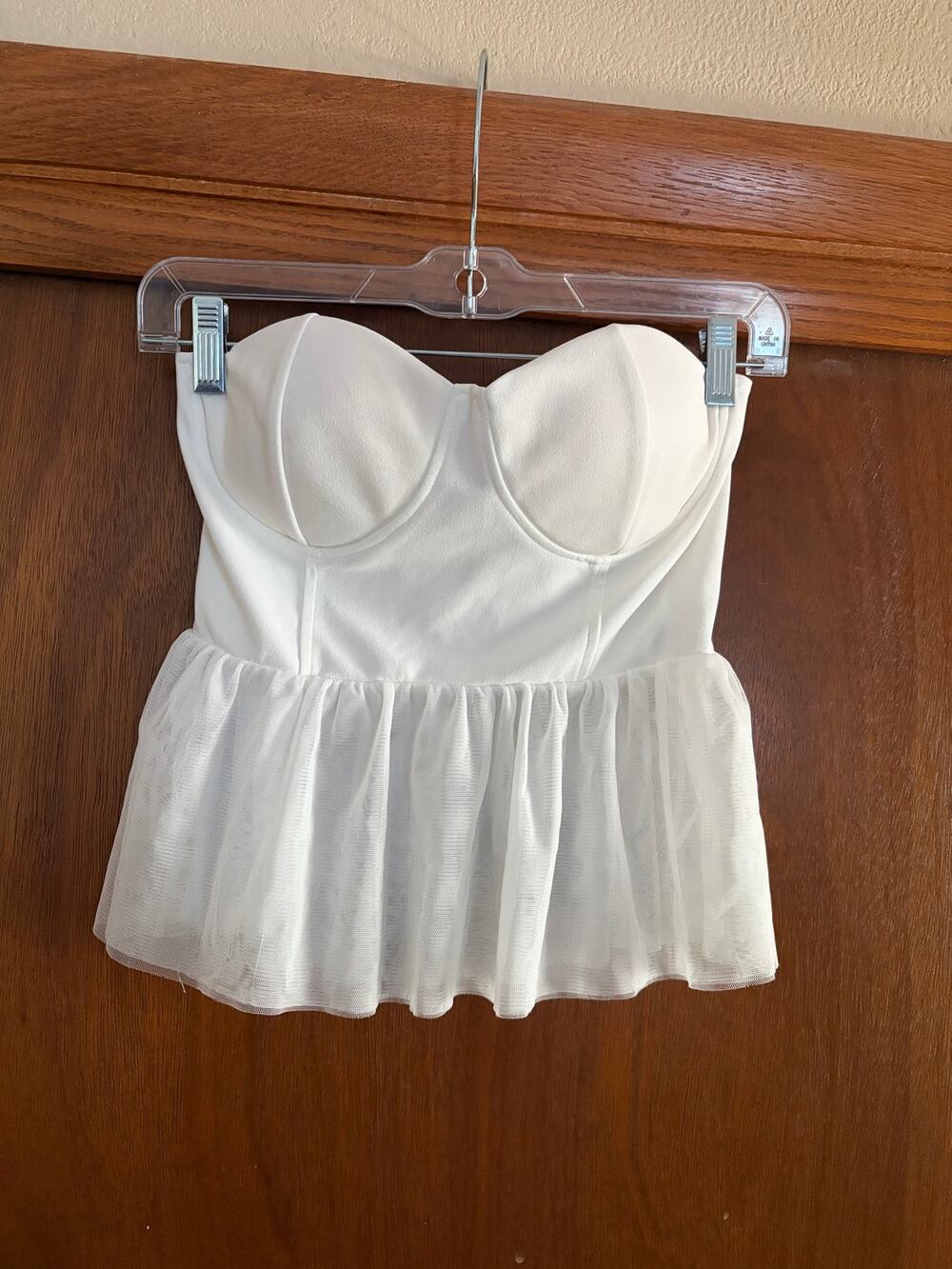Sincerely Jules White Bustier Peplum Tube Top Smocked Back Size Small